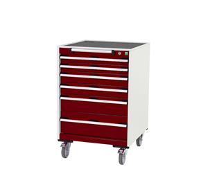 Bott Cubio 6 Drawer Mobile Cabinet with external dimensions of 650mm wide x 650mm deep  x 985mm high. Each drawer has a 50kg U.D.L. capacity with 100% extension and the unit also features drawer blocking and safety interlocks.... Bott Mobile Storage 650mm x 650mm Industrial Tool Trolleys